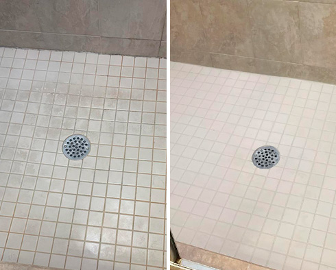 Shower Floor Before and After a Grout Cleaning in Millsboro