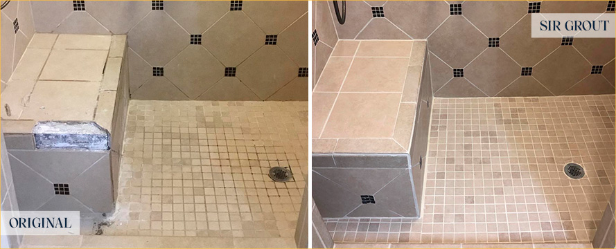 Tile Shower Before and After a Grout Sealing in Bethany Beach