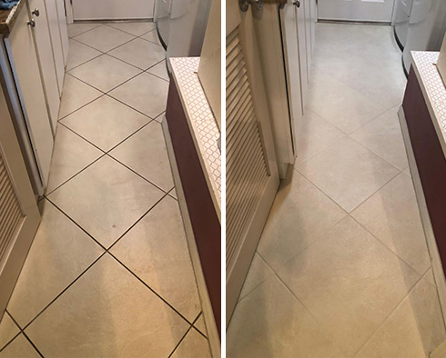 Tile Floor Before and After a Grout Cleaning in Lewes