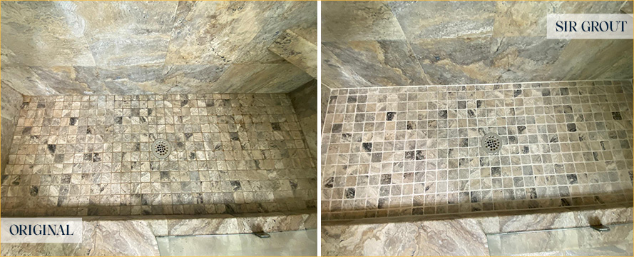 Tile Shower Before and After a Grout Sealing in Millsboro