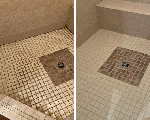 Shower Floor Before and After a Tile Cleaning in Dover