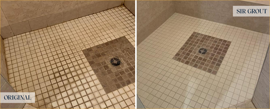 Shower Floor Before and After a Tile Cleaning in Dover