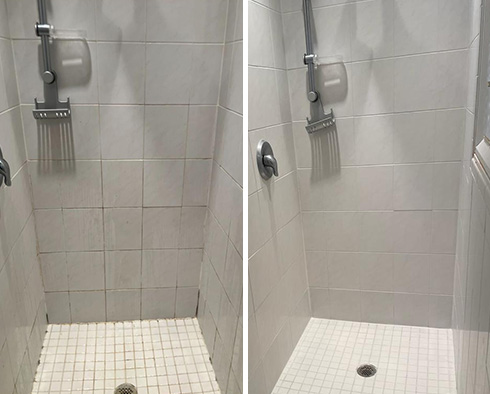 Tile Shower Before and After a Grout Cleaning in Milford