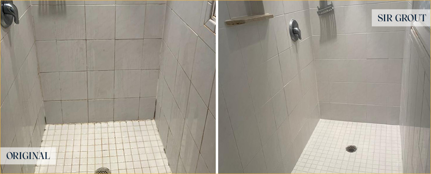 Tile Shower Before and After a Grout Cleaning in Milford