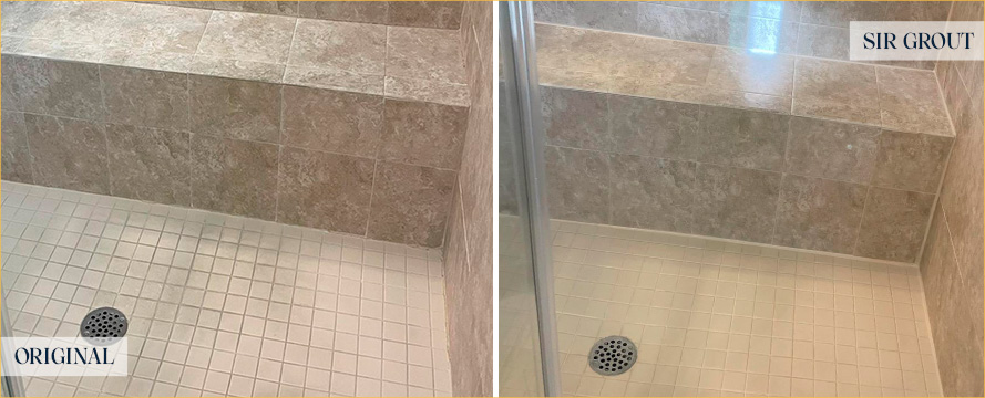 Tile Shower Before and After a Grout Sealing in Georgetown