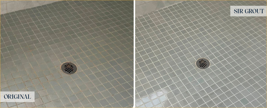 Shower Floor Before and After a Tile Cleaning in Millsboro