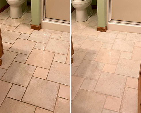 Bathroom Floor Before and After a Service from Our Tile and Grout Cleaners in Georgetown