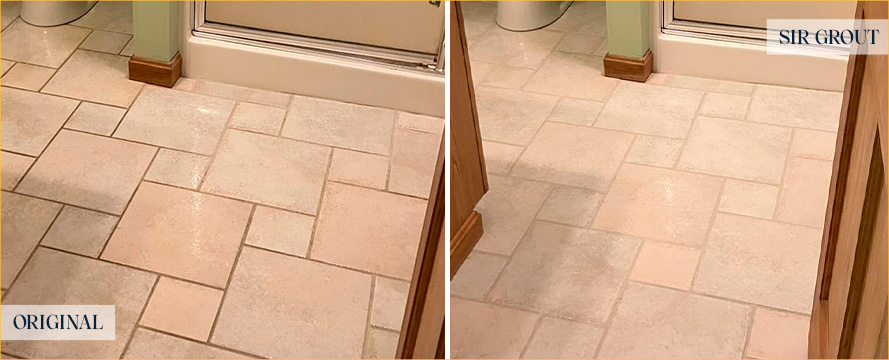 Bathroom Floor Before and After a Service from Our Tile and Grout Cleaners in Georgetown