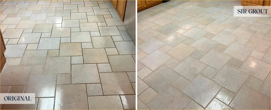 Kitchen Floor Before and After a Service from Our Tile and Grout Cleaners in Georgetown