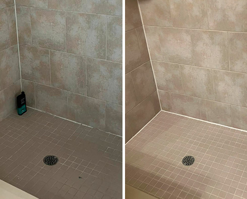 Tile Shower Before and After a Grout Sealing in Millsboro