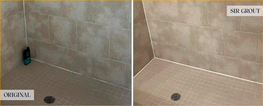 Tile Shower Before and After a Grout Sealing in Millsboro