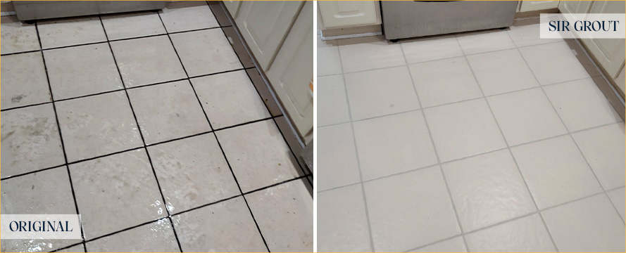 Kitchen Floor Before and After a Tile Cleaning in Bethany Beach, DE