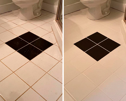 Floor Before and After a Grout Cleaning in Dover, DE