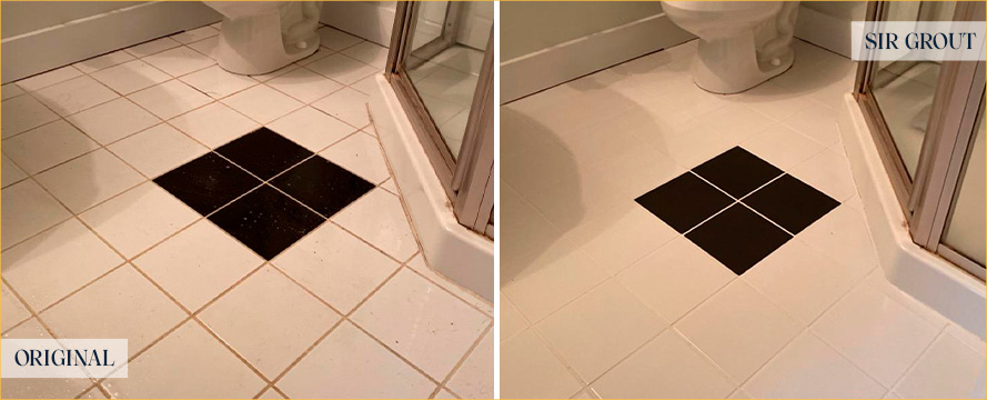 Bathroom Floor Before and After a Grout Cleaning in Dover, DE